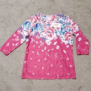 NWT Allison Daley Pink and Blue Floral Long Sleeve Tee
